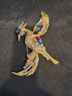 Vintage Gold Tone Boucher Inspired Crystal Pheonix Bird Of Paradise Brooch /Pin